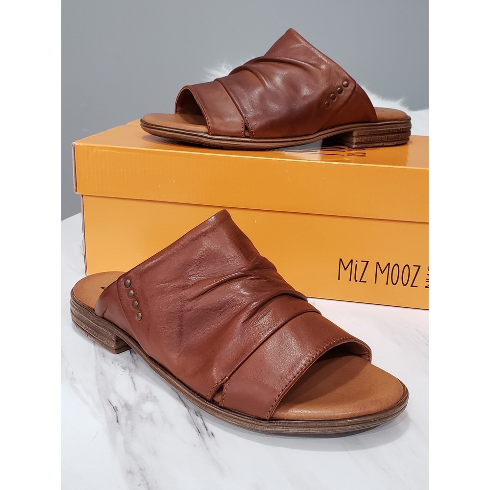 WIDE US 5.5 - 6 / EURO 36 WIDE Miz Mooz Leather Slide‎ Sandals Dandelion Brandy